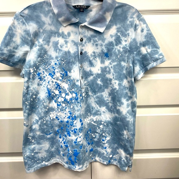Lauren Ralph Lauren Black Label Paint Splatter Polo Collared Shirt Large Tie Dye - Picture 1 of 9